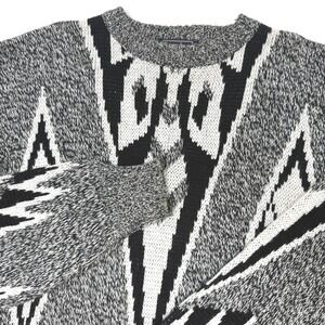 Vintage Barnaby Mens Medium Geometric Knit Sweater Grey Black White Acrylic